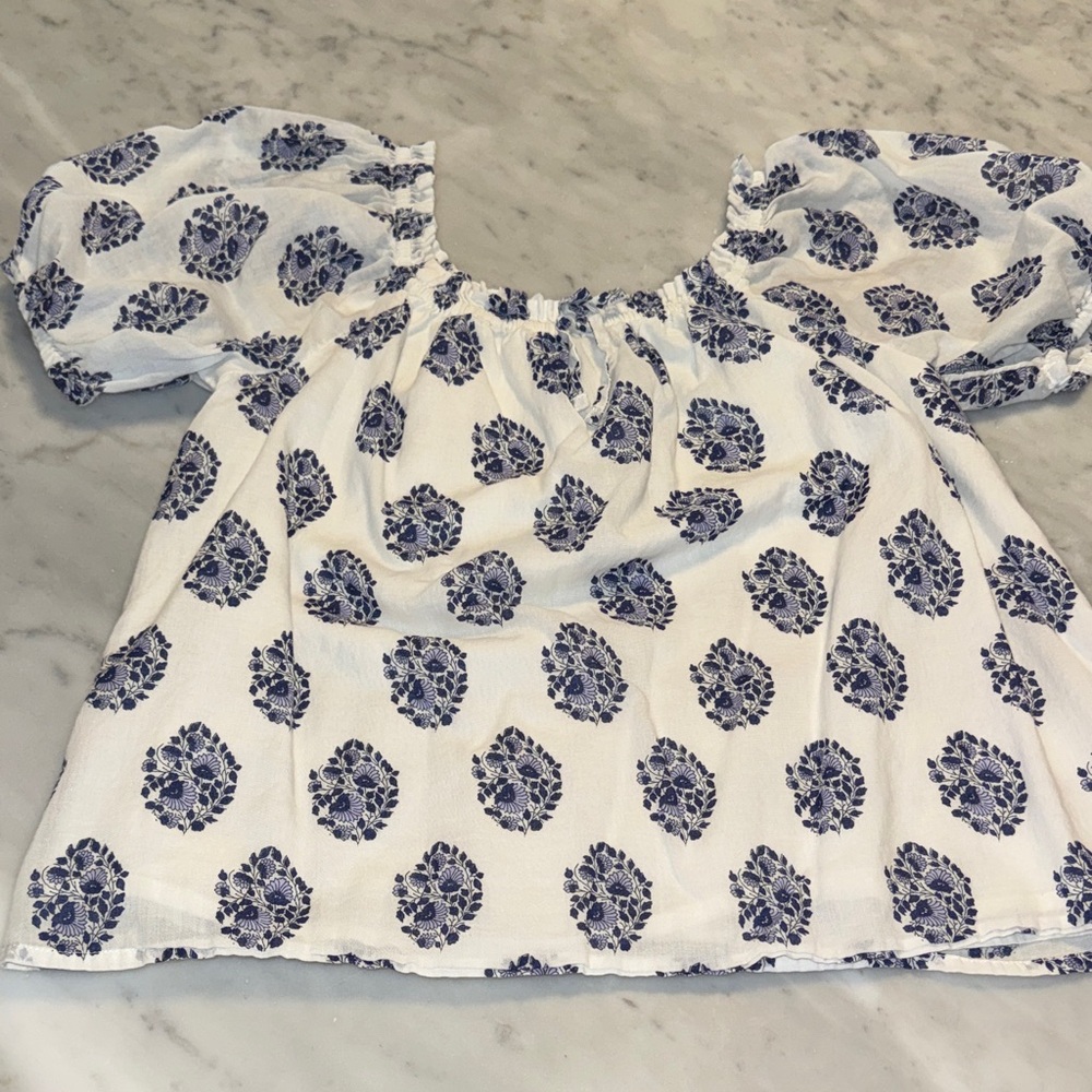 Crewcuts Blue Floral Puff Sleeve Top